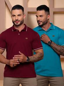 Kit Of 2 High Quality Polo Shirts 100% Cotton Men's Basic T-Shirt Autumn Spring Spring/Autumn Summer Winter All Spring/Summer Autumn/Winter Spring/Summer/Autumn Regular Fit Christmas Thanksgiving Valentine's Day Pride Month Teacher's Day Father's Day Polo Shirt - 瑪薩拉和翡翠 - 查看 9