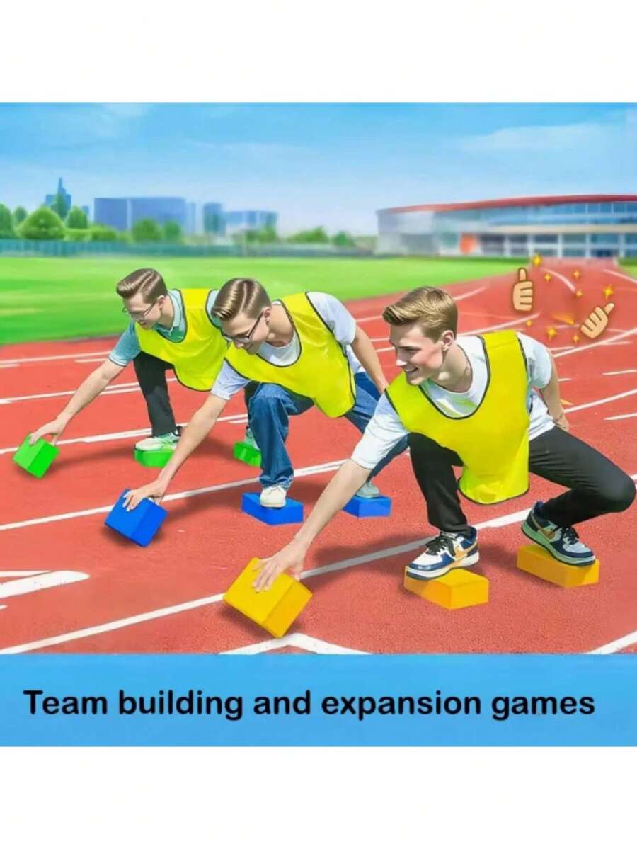 4块随机颜色团队建设接力积木 | 防滑寻石游戏，室内/室外派对玩具，适用于公司、学校、家庭节日活动，PVC材质，嘉年华、狂欢节、科隆狂欢节、复活节、婚礼 - 彩色 - 查看 1