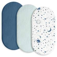 婴儿棉纱布床单，透气弹力舒适贴身棉纱布婴儿床垫床单，男女宝宝通用，适用于椭圆形、长方形摇篮垫，尺寸 33 英寸 x 17 英寸 - 彩色 - 查看 18