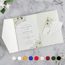 25 Pieces Tri-Fold Pocket Wedding Invitation Cover, For Weddings, Engagements, Birthdays, Baptism Envelopes, 5.0X7.0 Inches, Event Stationery | Minimalist Design | Smooth Texture, Suitable For New Year's, Valentine's Day, Party Events - Dark Green - View 3