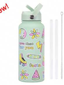 Owal-A 保温不锈钢水瓶 - 32 盎司防漏运动水瓶，配备双功能吸嘴、翻盖吸管和宽口设计 - 可保温 24 小时 - 非常适合健身、旅行和日常使用 - 彩色 - 查看 9