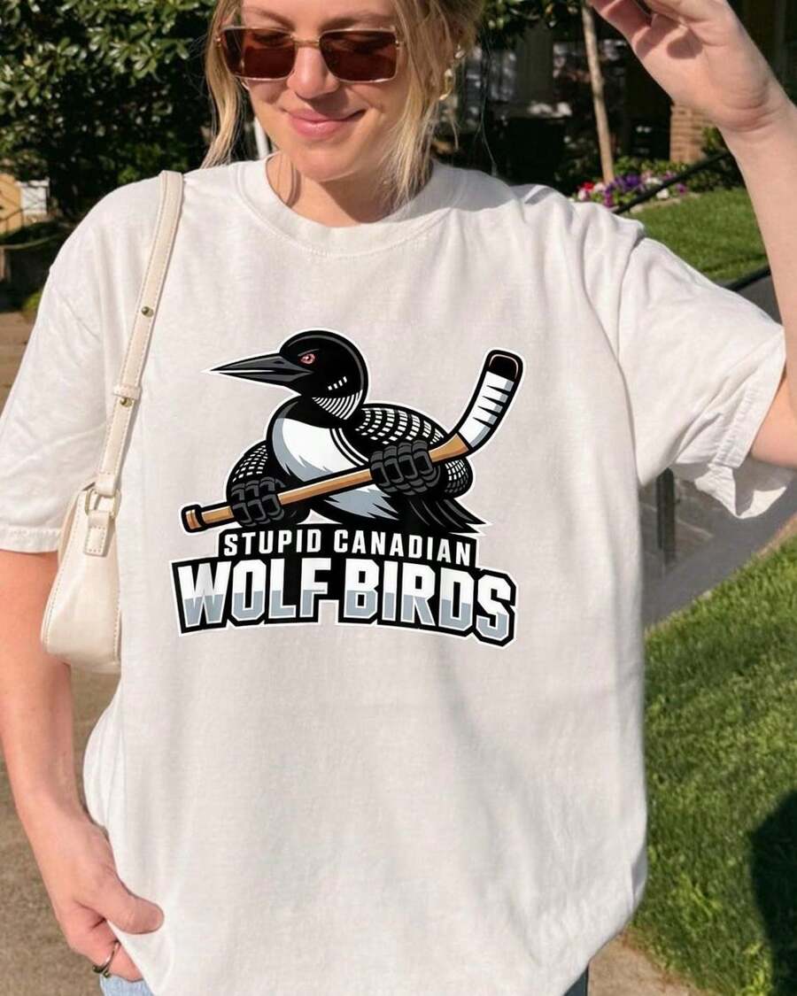 Oversized  Women's Shirts  White Stupid Canadian Wolf Bird Shirt, Heated Rivalry Tee, Hockey Fan Shirt, Gay Sport Shirt, Team Spirit Graphic Gift Lgbtq Fan  Clothing - 白色 - 查看 1