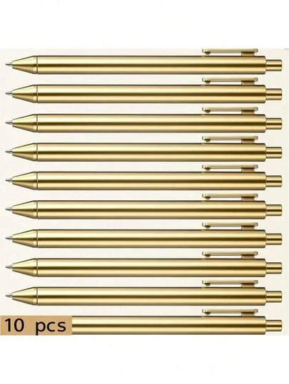 10pcs Luxury Gold Plastic Retractable Black Ink Medium Nib (1.0mm) Smooth Writing Pens, Suitable For Weddings, Bridal Parties, Business, Students, Teachers, Schools, Diaries And Gifts