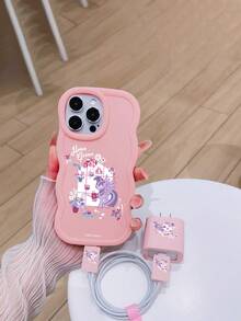 Hasbro Authorized Cartoon Pattern Wavy Design Phone Case + Data Cable Set, Compatible With IPhone 17, 16, 15, 14, 13, 12, 11 Series - Pink - View 2