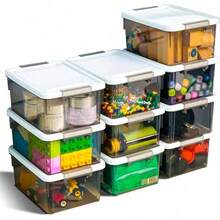10 Pack Small Storage Boxes With Lids Plastic Storage Boxes Stackable Small Storage Box With Handles, U2026 - 1.25公升/10件裝 灰色 - 查看 2