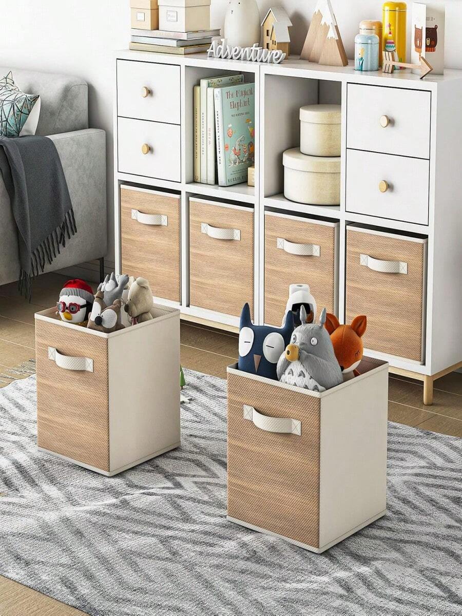 Wisdom Star 6-Pack Fabric Storage Cubes - 11 Inch Collapsible Cube Storage Baskets With Reinforced Handles, Sturdy Foldable Organizer Bins For Shelves, Wardrobe, Closet, Nursery, Living Room, Space-Saving Storage Boxes For Home Organization - Bụi hồng - Xem 1