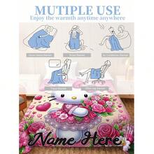 Personalized Sanrio Hello Kitty Rose Fleece Blanket - Customized Name, Soft Flannel Blanket With Pink Heart And Rose Pattern, Warm And Cozy Gift For Family And Friends, Suitable For Home Decor Or Holiday Occasions, Hello Kitty Blanket - Multicolor - View 8