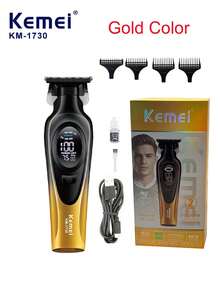 Kemei Nuevo recortador de cabello eléctrico para hombres con cuchilla en T, cortadora con cuchilla cerámica móvil de 0 mm sin espacio, uso profesional en salón o barbería, recortador de cabello para hombres, regalo de Año Nuevo, regalo de cumpleaños para hombres KM-1730 en color dorado y verde - Multicolor - Ver 10