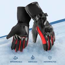 Guantes de Motocicleta para Invierno, con Pantalla táctil, Impermeable, Resistente al Viento, Térmicos para Nieve, Ciclismo, Correr, Motocicleta, Conducir - Hombre y Mujer - Rojo - Ver 11