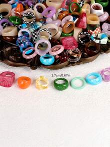 1/5/10/20/30pcs/Set Colorful Bohemian Style Round Square Geometric Resin Faux Jade Ring Set Suitable For Men And Women Holiday Party Beach Vacation Daily Wear Exquisite Holiday Gift Birthday (Random Color And Style) - Multicolor - View 3
