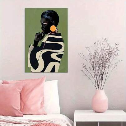 1pc, Canvas Wall Art, Framed Wall Decor, Girl Portrait Oil Painting, Lady In Black Coat, Posters & Prints, Suitable For Living Room, Study, Office, Cafe, Bar, Abstract Art, Perfect Birthday Or Holiday Gift, Valentine's Day, Easter Egg Theme