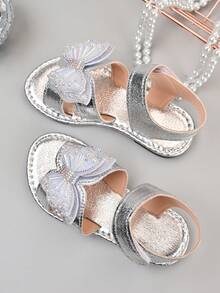 2026 Summer New Silver Rhinestone Butterfly Sandals For Girls, Shiny Princess Style Hook And Loop Soft Bottom Children Shoes - Silver - View 6