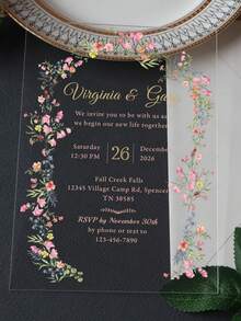 Personalized Acrylic Invitation With Wildflowers Spring Modern Wedding, Personalized 5x7 Acrylic Glass Invitation Cards With Envelopes For Quinceanera, Sweet 16, - Multicolor - View 4