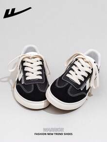 1双 WARRIOR 女士厚底系带软底休闲鞋，低帮户外平底鞋，圆头低跟防滑纯色优雅软底徒步鞋，适合学生、毕业照、平底鞋、低帮皮质运动鞋 - 黑/米 - 查看 6