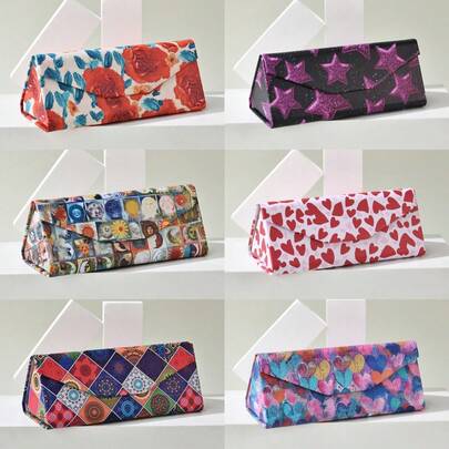 1pc Vintage Floral & Heart Foldable Eyeglass Case, Bohemian/Girly Eyeglasses Box, Convenient Crush-Resistant Glasses Storage, Fashion Versatile Retro Cute Eyewear Case/Wallet, Holiday Gift