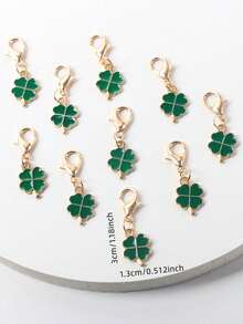 10pcs Four-Leaf Clover Green Keychains, St. Patrick's Day Hanging Buckles, Can Be Hung On Keys, Shoes, Backpacks, Lucky Clovers, Suitable For Daily Wear - Green - View 2