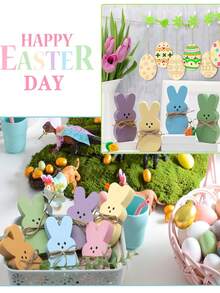 6pcs Easter Decorations, Wooden Tiered Tray Rabbit Decor, These Adorable Rabbit Decorations Bring Joy To Easter, Great For Tiered Display, Easter Home Decor, Spring Wooden Decor, Holiday Party Decoration And Birthday Party Decoration. - Multicolor - View 5