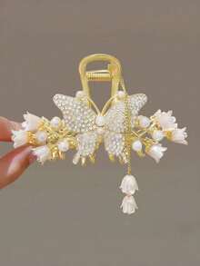 1pc Floral Print Retro Elegant Zinc Alloy Lily Flower Tassel Hair Clip, Vintage Hair Accessory, Flower Hair Claw Hair Ornament, Suitable For All Seasons - Multicolor - View 6