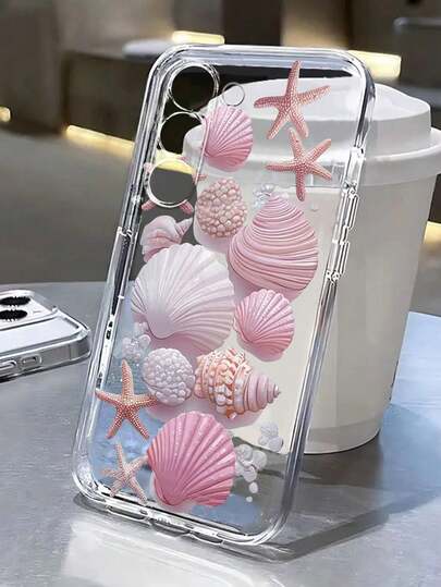 海星贝壳彩绘透明创意防摔手机壳，兼容 17/17 Pro/17 Pro Max、16/11/16 Pro/16 Plus/16 Pro Max/16e、15 Pro Max、13/14/12/XS/XR/7G/8P、Galaxy S25/S25 Plus/S25 Ultra、A16/A36/A26/A56/A50/A12/A32