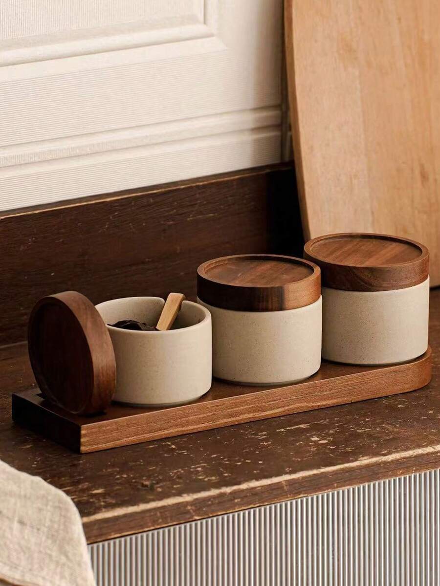 New Ceramic Seasoning Jars, Japanese Style Household Kitchen Spice Storage Cans, Commercial Monosodium Glutamate, Chili Powder, Sichuan Pepper, Salt, Sugar Canisters - Multicolor - View 1