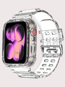 Glitter Bling Jelly Clear Band Case Compatible With Apple Watch Band With Bumper Case 49mm 46mm 45mm 44mm 42mm 41mm 40mm 38mm, Hard Crystal Clear Sport Strap Compatible With IWatch SE Ultra 3 2 Series 11 10 9 8 7 6 5 4 3 2 1 For Boy Girl Hollow No Include Watch - Multicolor - View 51