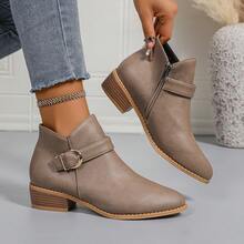 女士休闲搭扣侧拉链厚底踝靴 - 卡其色 - 查看 7