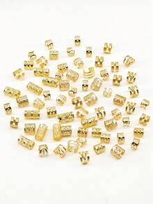 70pcs Braided Hair Accessories, Multiple Styles Adjustable Metal Gold Hair Rings, Braid Decoration For Teenagers - Gold - View 3