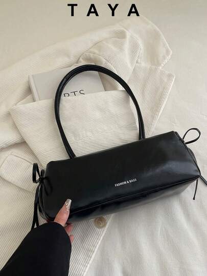 New Vintage Fashion Square Bag, Zipper Opening, Belt Bow Decor, Lightweight Minimalist, Solid Color Soft Leather Dual Handle Shoulder Bag, Suitable For Women's Daily Life, Casual, Commute, Work, Vacation And Student Use