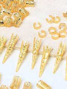 50个金色女王发圈套装，波西米亚风可爱嘻哈发夹，星月组合，开斋节礼物，派对发圈 - 金色 - 查看 4