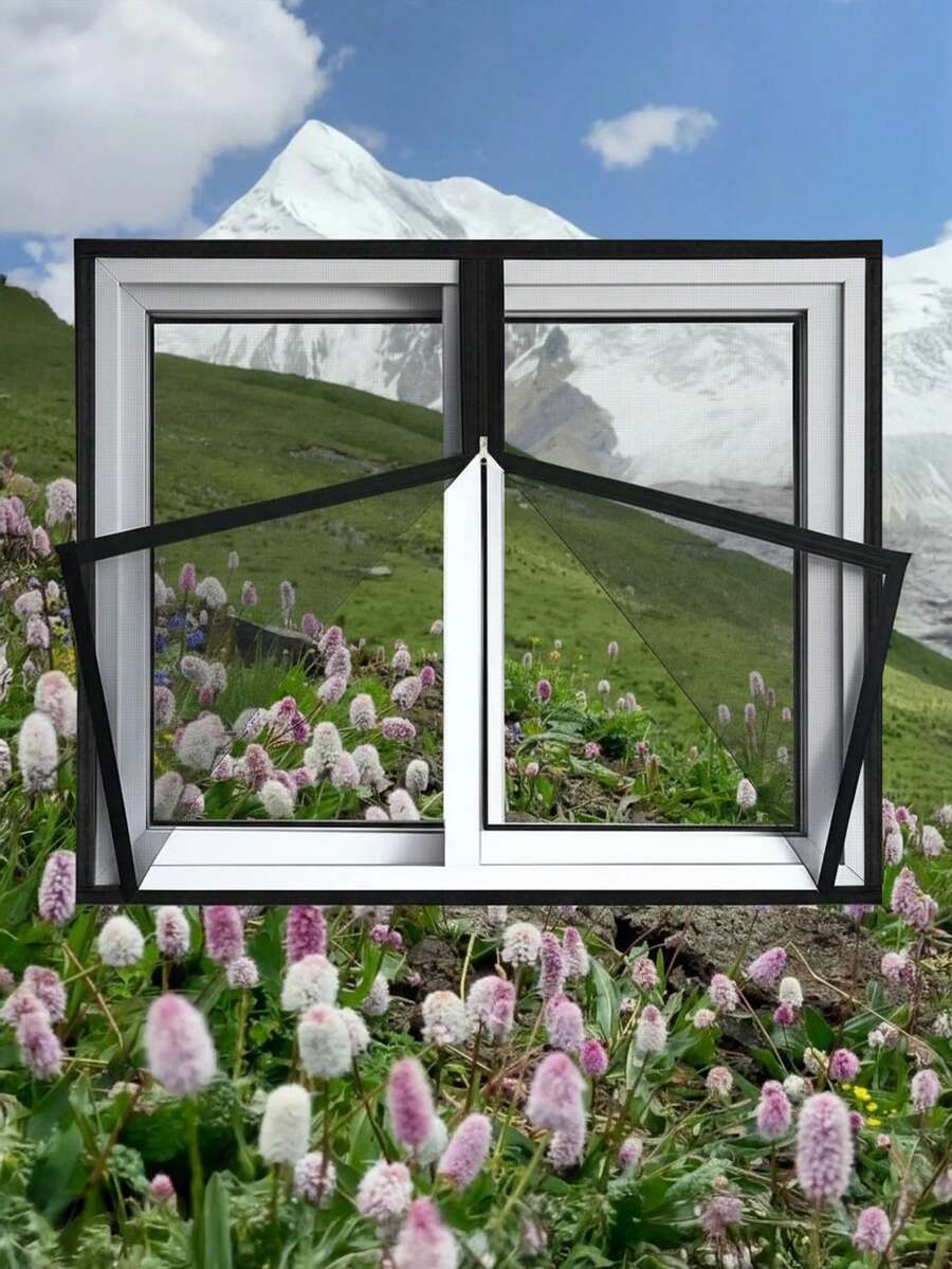 Black Zipper Window Screen Mesh, Easy Open Design, Hook & Loop Install, Keeps Mosquitoes & Bugs Out, Breathable Window Net For Everyday Home Use