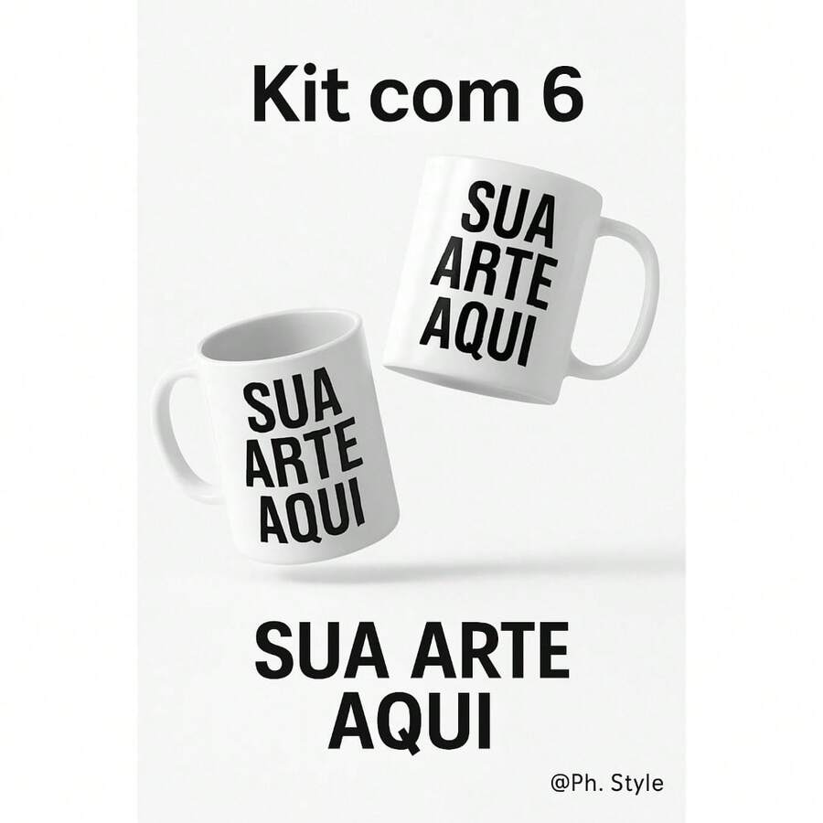 KIT COM 6 CANECAS DE PORCELANA PERSONALIZADA - MANDE JA SUA ESTAMPA - Multicolorido - Visão 1