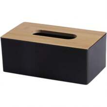 木质纸巾盒套，适用于面巾纸，木盖塑料盒纸巾架，适用于家庭、餐厅、办公室、酒店房间（黑色/白色） - 彩色 - 查看 2