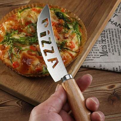 Kit Cortador de Pizza Em Inox - Cabo de Madeira Durável