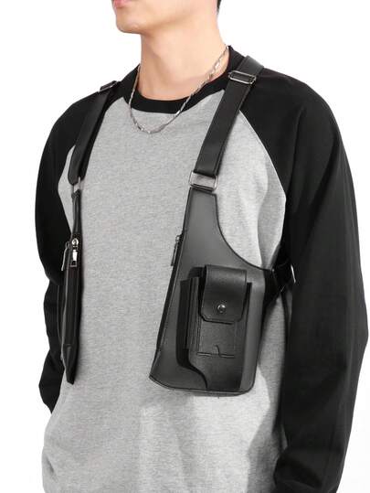 Bolso de hombro para hombre, tela impresa en negro y marrón - solapa con hebilla rápida, cierre con cremallera, correa ajustable, gran capacidad para portátil, almacenamiento de teléfono, regalo de Año Nuevo y Día de San Valentín, vintage