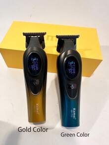 Kemei Nuevo recortador de cabello eléctrico para hombres con cuchilla en T, cortadora con cuchilla cerámica móvil de 0 mm sin espacio, uso profesional en salón o barbería, recortador de cabello para hombres, regalo de Año Nuevo, regalo de cumpleaños para hombres KM-1730 en color dorado y verde - Multicolor - Ver 7