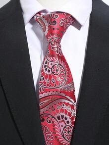 1条男士时尚休闲佩斯利花纹腰果花领带，适合商务、宴会、正式场合、婚礼、校园派对等场合搭配 - 彩色 - 查看 3