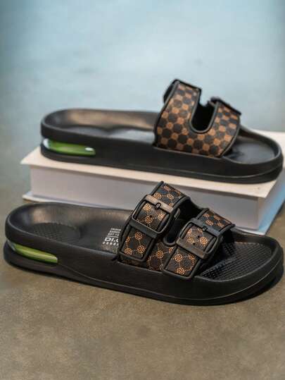 Men's Flat Two-Strap Slippers, Plus Size, High-End Casual Beach Sandals