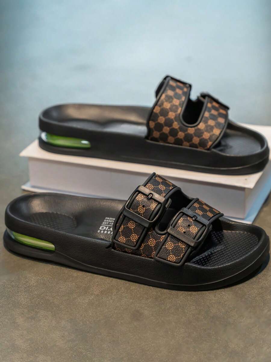 Men's Flat Two-Strap Slippers, Plus Size, High-End Casual Beach Sandals - Rust Brown - View 1