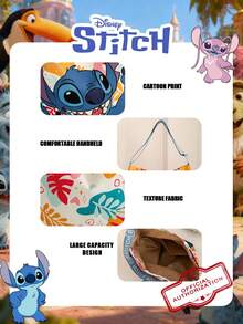 Disney 1 Pc Officially Licensed Stitch Pattern Tote Bag Cartoon Print Casual Shopping Bag,Adjustable Shoulder Strap Shoulder Bag,Lightweight Handbag,Ideal For Women/Girls/Students - Perfect For Fall/Winter/Outings/Shopping - Multicolor - View 8