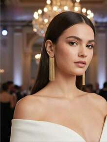 1 Pair Metal Chain Tassel Pendant Earrings, Elegant Minimalist Style Jewelry Fashion Earring For Women - Lightweight Nickel-Free Design, Dainty Dangle Earrings With Shiny Metal Chain & Tassel Accents, Western Fashion Accessory Perfect For Daily Wear, Party, Date & Holiday Gift, Versatile Gold/Silver Tone Statement Earrings That Complements Casual & Dressy Outfits, Must-Have Bestseller Style For Modern Females In Europe & America - Vàng - Xem 4