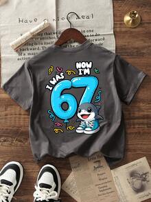 Tween Boys Casual Printed Crew Neck Short Sleeve T-Shirt, Summer Top - Dark Grey - View 5