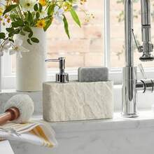 1 bình đựng xà phòng nhà bếp kèm giá đựng bông tắm, 2 trong 1 bằng nhựa giả đá, dùng để bơm và đựng xà phòng rửa chén, trang trí mặt bàn bếp và phòng tắm. - Nhiều màu - Xem 6