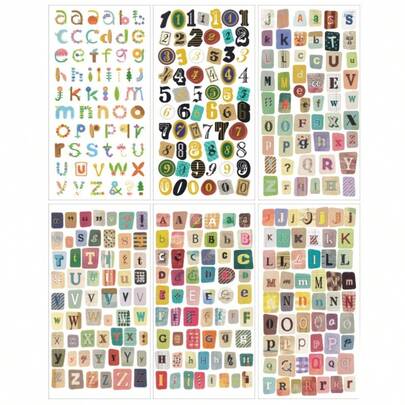 6pcs Vintage Magazine Letter & Number Stickers, Suitable For Scrapbooking, Diary, Notebook, Computer, Water Bottle, DIY Crafts, Gifts, Magazine Decoration
