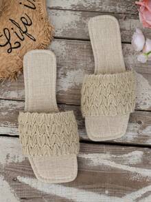 WRCVS Colorful Bohemian Style Flip Flops, Women Summer Sandals With Chain, Embroidery, Beaded Sole, Retro Floral Retro Pattern Random Slippers - Khaki - View 6