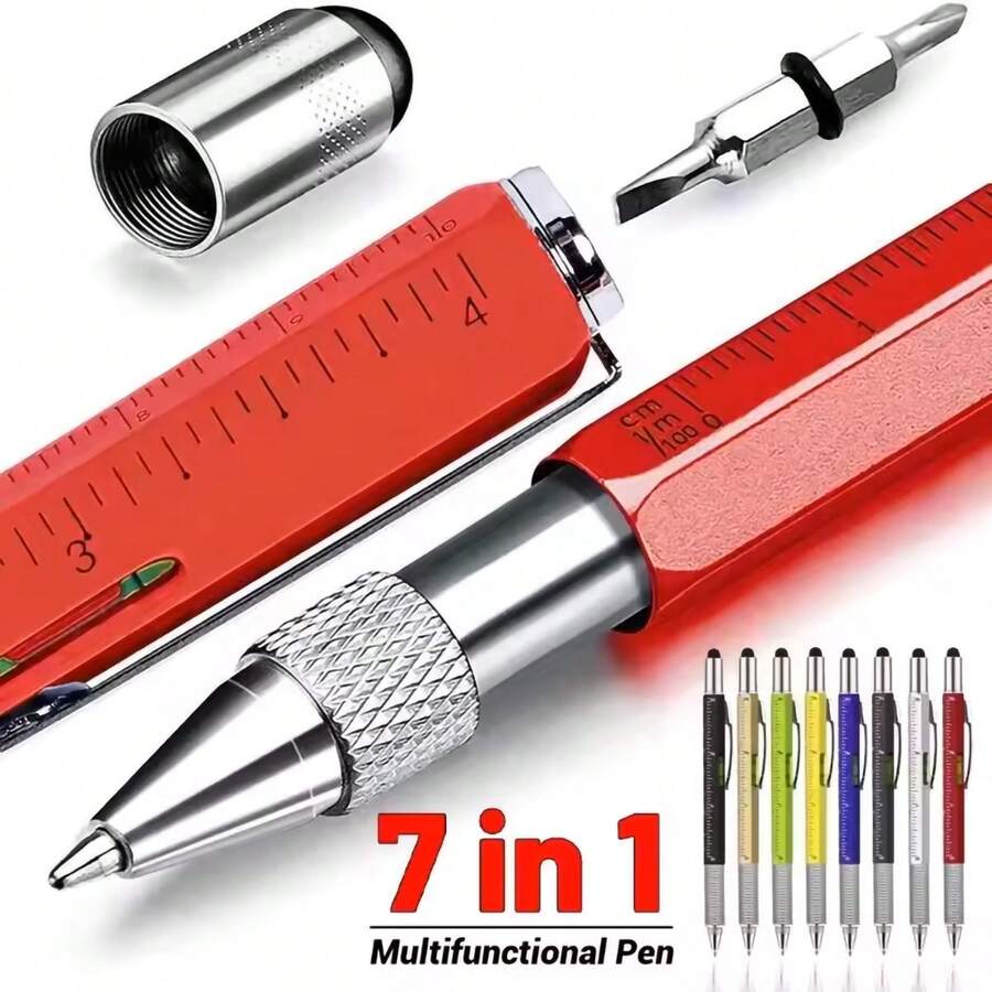 3pcs Multi-Functional Tool Pen With Level, Ruler, Touch Screen Function 7-In-1 Metal Ballpoint Pen, Suitable For Architects, Engineers, Carpenters - Multicolor - View 1