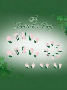 24pcs Shiny Oval Nail Stickers, European St. Patrick's Day Green Clover & French Line Glitter Nail Art Decals Nails - Green - View 5