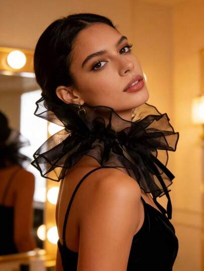  夸张的欧根纱贵妇假领，蓬松网状领，动漫角色扮演装饰领