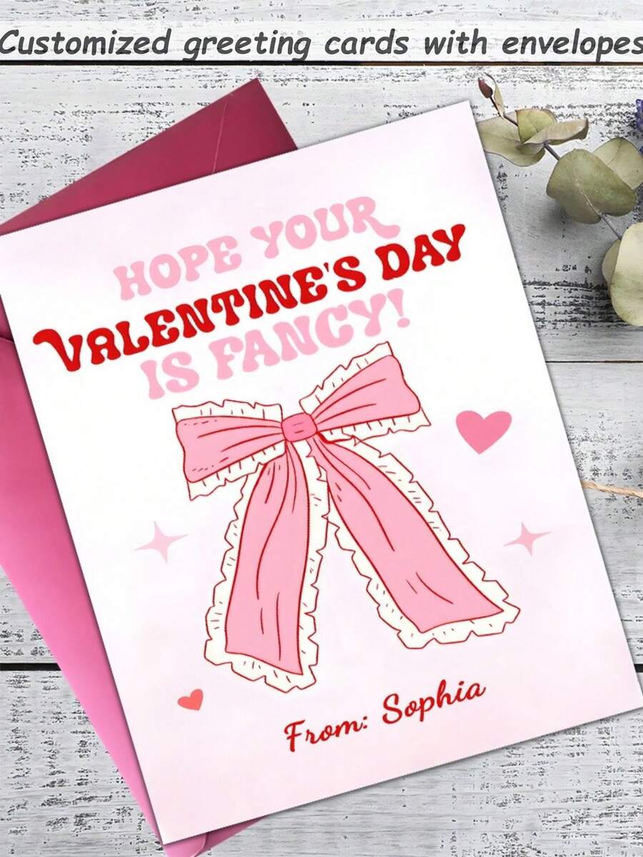Customizable Valentine's Day Card With Envelope, Customizable Text Content, Designed With Ruffle Edges, Bow, And Heart Patterns, Suitable For Valentine's Day Cards, Elegant Romantic Messages, Gift Attachments (Includes Envelope) - Multicolor - View 1