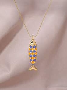 Energetic & Playful Enamel Small Fish Pendant Necklace, Women's Delicate Chain Choker Necklace, Personalized Jewelry For Daily, Commute, And Dates - Fish - View 7