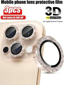 3 miếng - Miếng dán bảo vệ ống kính camera bằng kim loại titan sa mạc sáng bóng, tương thích với iPhone 16 Pro Max, 17 Pro Max, 17, 17 Pro, 17 Air, 16, 16 Plus, 15, 14, Pro Max, 13, 12, 11 Pro Max, kính cường lực AR+AF, độ cứng 9H siêu bền, kiểu dáng nữ tính dễ thương, phụ kiện camera độ nét cao - Tương thích với ốp lưng , quà tặng ngày Valentine. Thích hợp sử dụng hàng ngày, văn phòng, nhà. Miếng dán bảo vệ camera điện thoại chống nước, chống sốc, chống rơi, chống trầy xước, chống pha lê lấp lánh. - màu nâu - Xem 20
